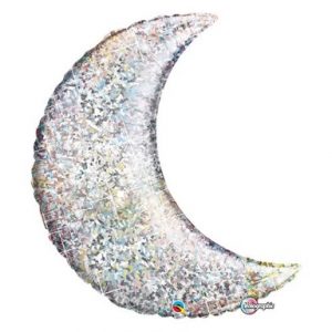 35in. Silver Holographic Sparkling Crescent Moon Shape Mylar Balloon
